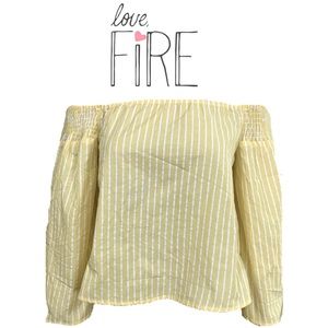LOVE FIRE yellow striped off the shoulder peasant top blouse size XL